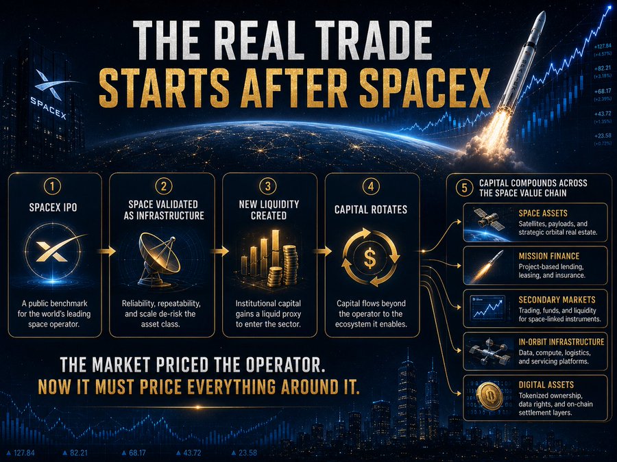 The real trade starts after SpaceX — capital compounds across the space value chain